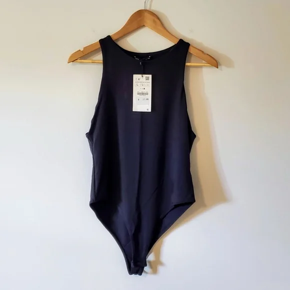 NWT Zara Halterneck Sleeveless Bodysuit - Black - Large - Picture 2 of 10